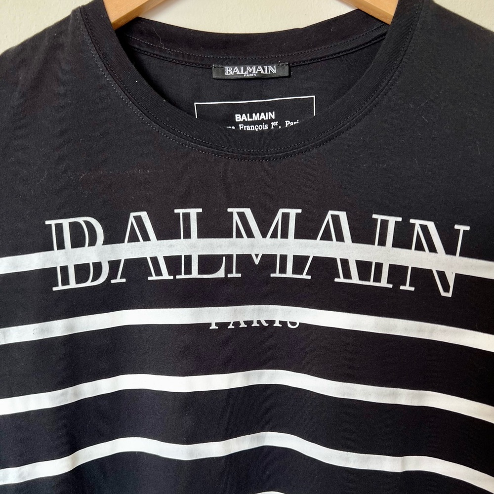 Black & White Balmain Striped T Shirt